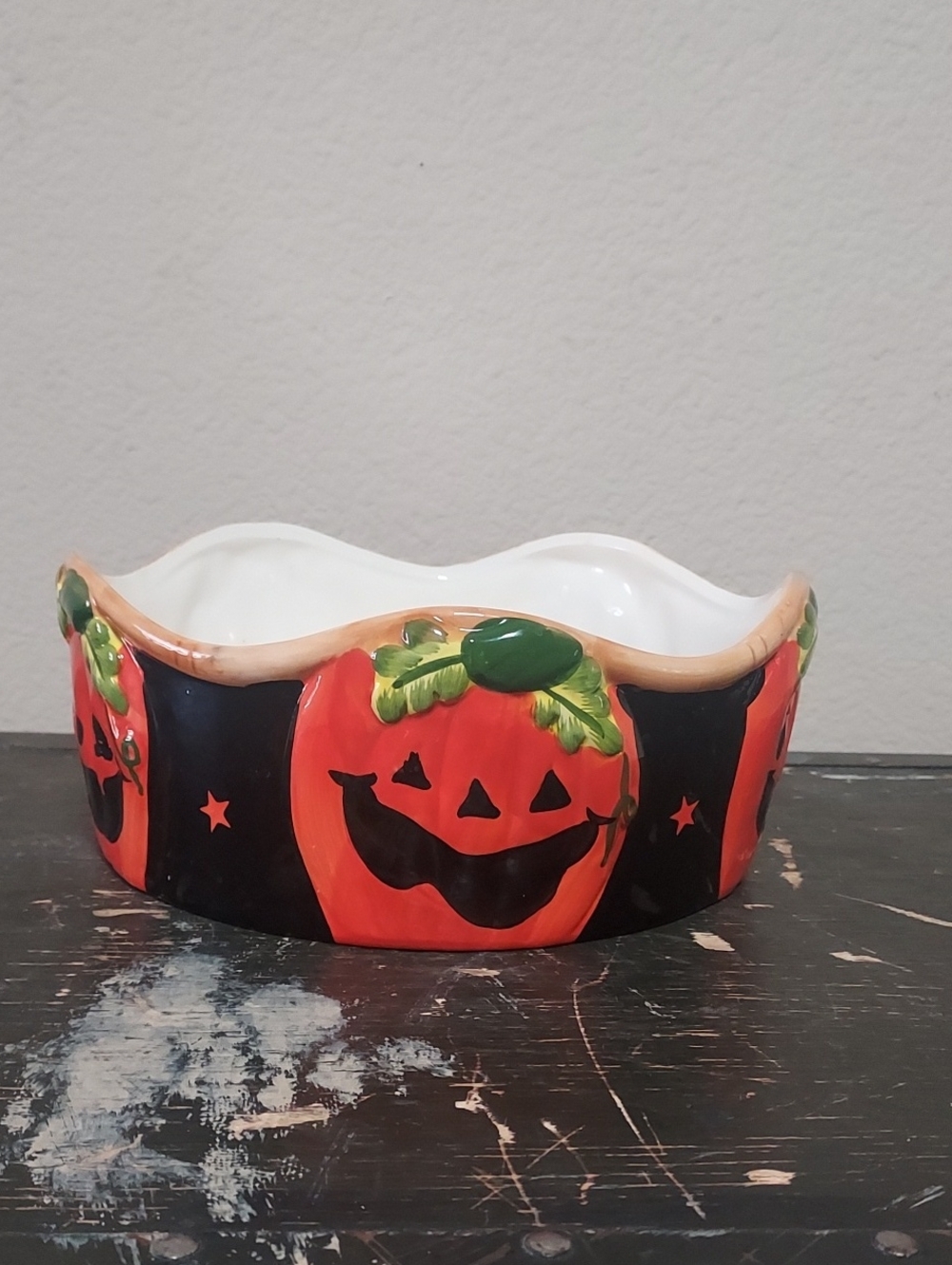 Halloween Pumpkin Ceramic Candy Bowl - Orange and Black